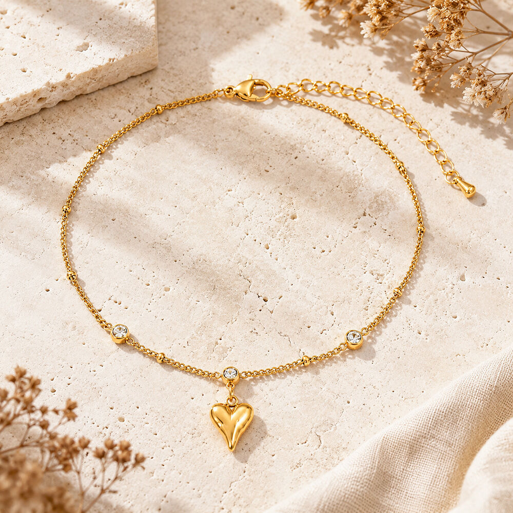Cavigliere Simple Series Vacation Con Catena A Cuore In Acciaio Inossidabile Impermeabile Color Oro Immagine2