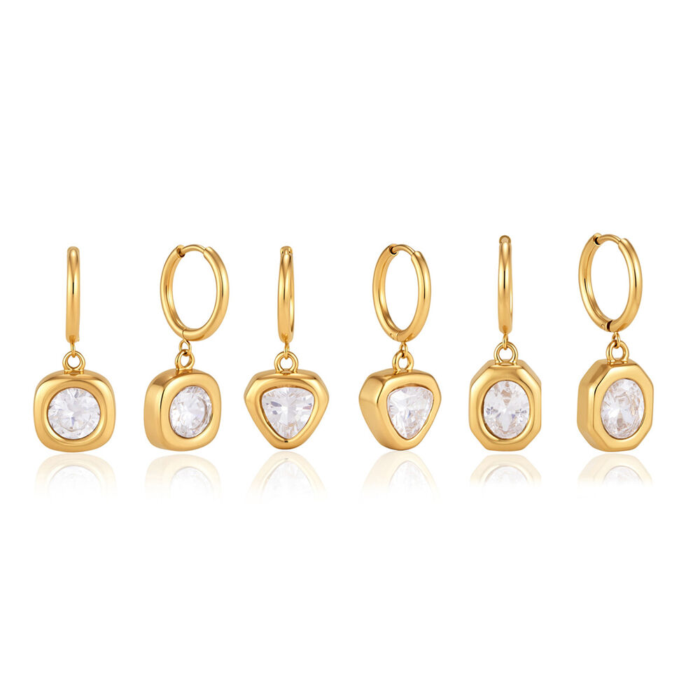 Luxurious Simple Rectangle Geometric Shape Stainless Steel Waterproof Gold Color Zircon Women's Drop Earrings Picture5