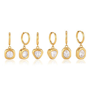 Luxurious Simple Rectangle Geometric Shape Stainless Steel Waterproof Gold Color Zircon Women's Drop Earrings h5 Picture5