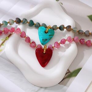 Collares De Resina Con Cuentas En Forma De Corazón De La Serie Romántica Para Mujer. h5 Imagen3