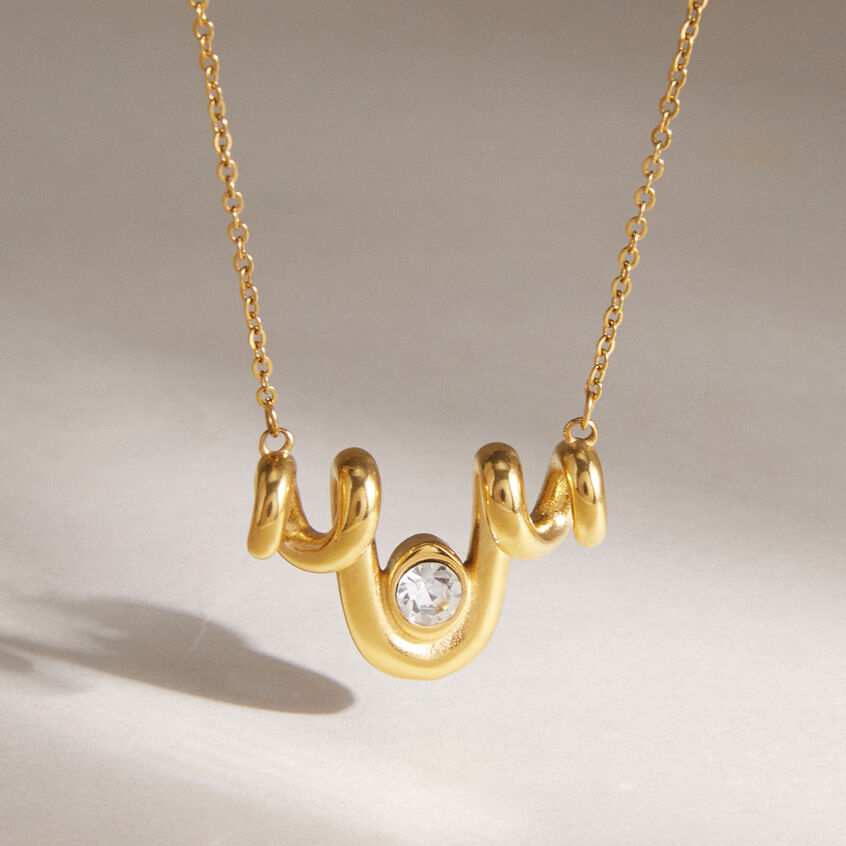 Collares Con Colgante Para Mujer De La Serie Simple Casual Twist Lines, De Acero Inoxidable, Resistentes Al Agua Y Color Dorado. h5 Imagen2
