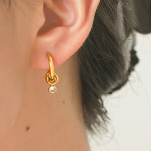 Simple Series Daily Circle Stainless Steel Waterproof Gold Color Zircon Women's Hoop Earrings h5 Picture3