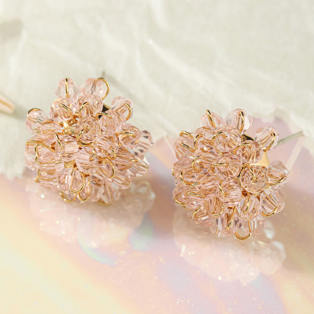 Romantic Series Sweet Flower Crystal Copper Women's Stud Earrings h5 Picture2