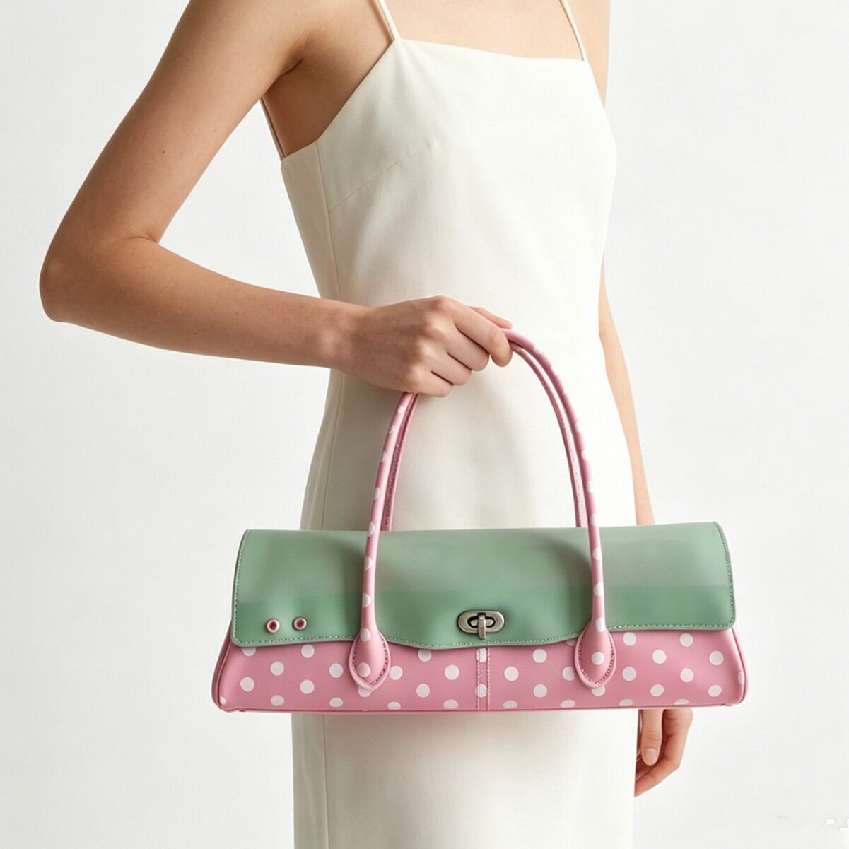 Bolsos De Hombro Tipo Baguette Para Mujer, Estilo Casual, Con Herrajes Metálicos, Pvc Y Estampado De Lunares Transparentes De Colores Variados. 2