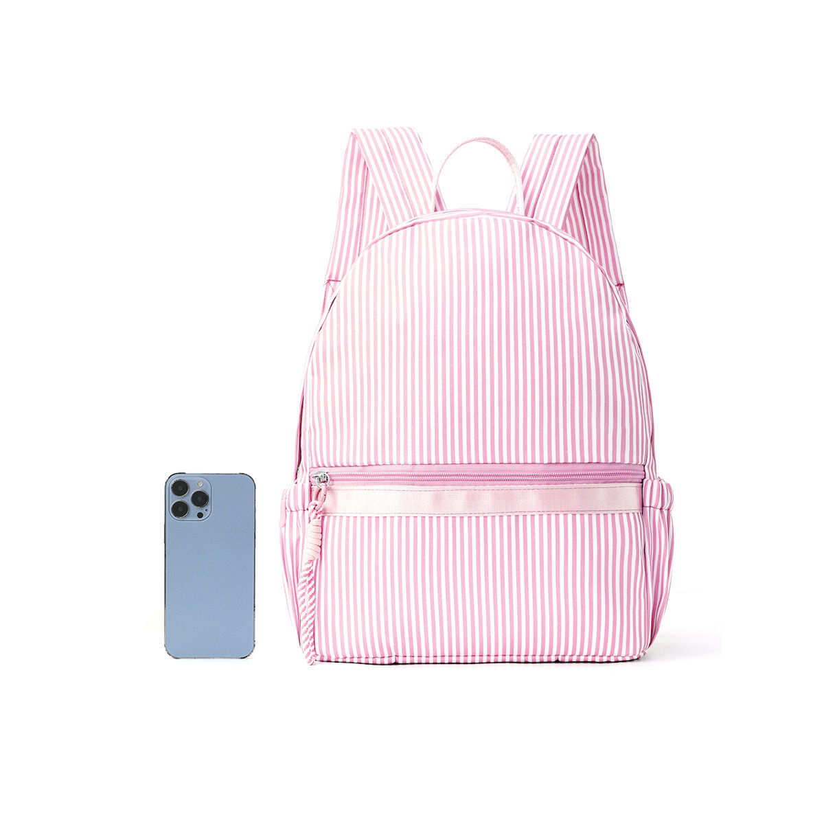 Lässiger Damenrucksack aus Baumwolle mit einfarbigem Streifenmuster und Print. Bild3