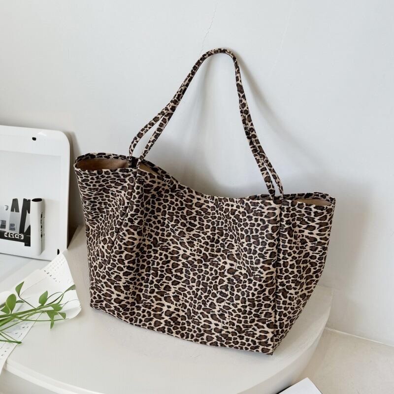 Borse Tote Da Donna In Tela Con Stampa Leopardata, Stile Casual h5 