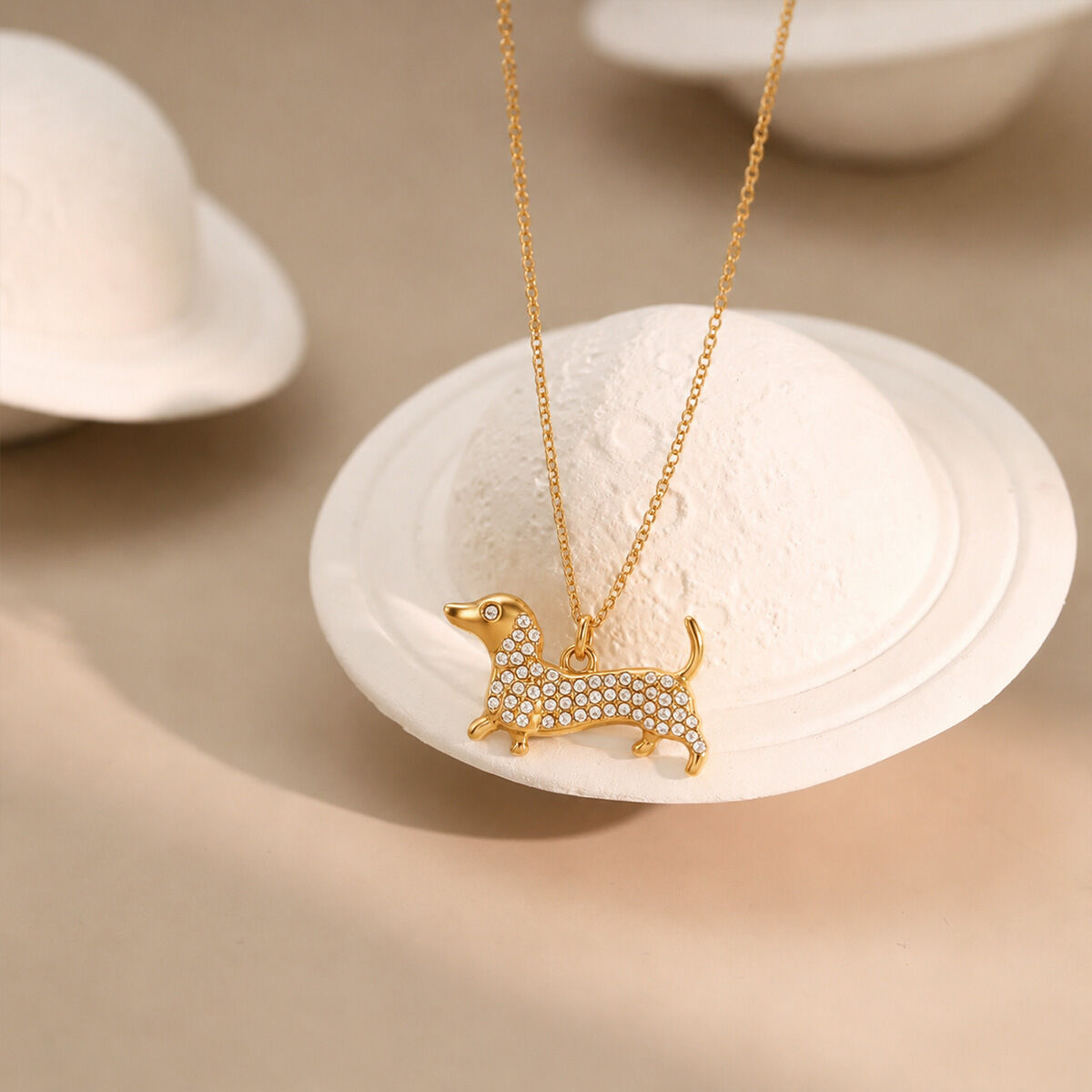 Simple Series Schattige Dierenketting Met Teckelhanger Van Roestvrij Staal, Waterdicht. Afbeelding4