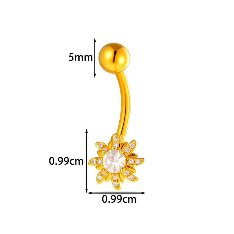 Piercing Nombril Femme Simple Series Flower Couleur Cuivre Doré Zircon Image2
