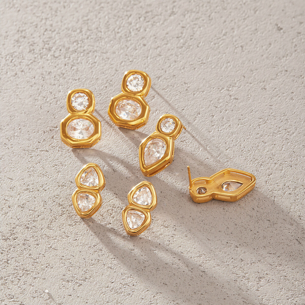 Boucles D'Oreilles Puces Pour Femmes, Forme Géométrique, En Acier Inoxydable, Étanches, Couleur Or, Avec Zircon. h5Image4