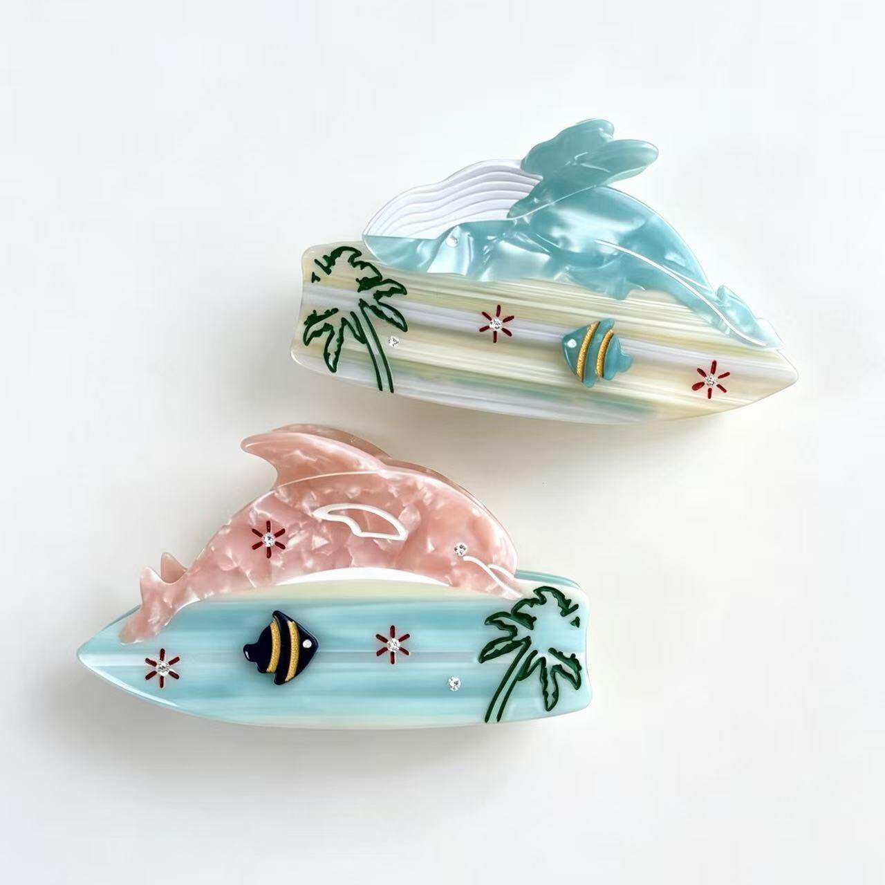Simple Series Vacation Oceanic Style Mixed Color Plant Fish Acetate Child Hair Claws