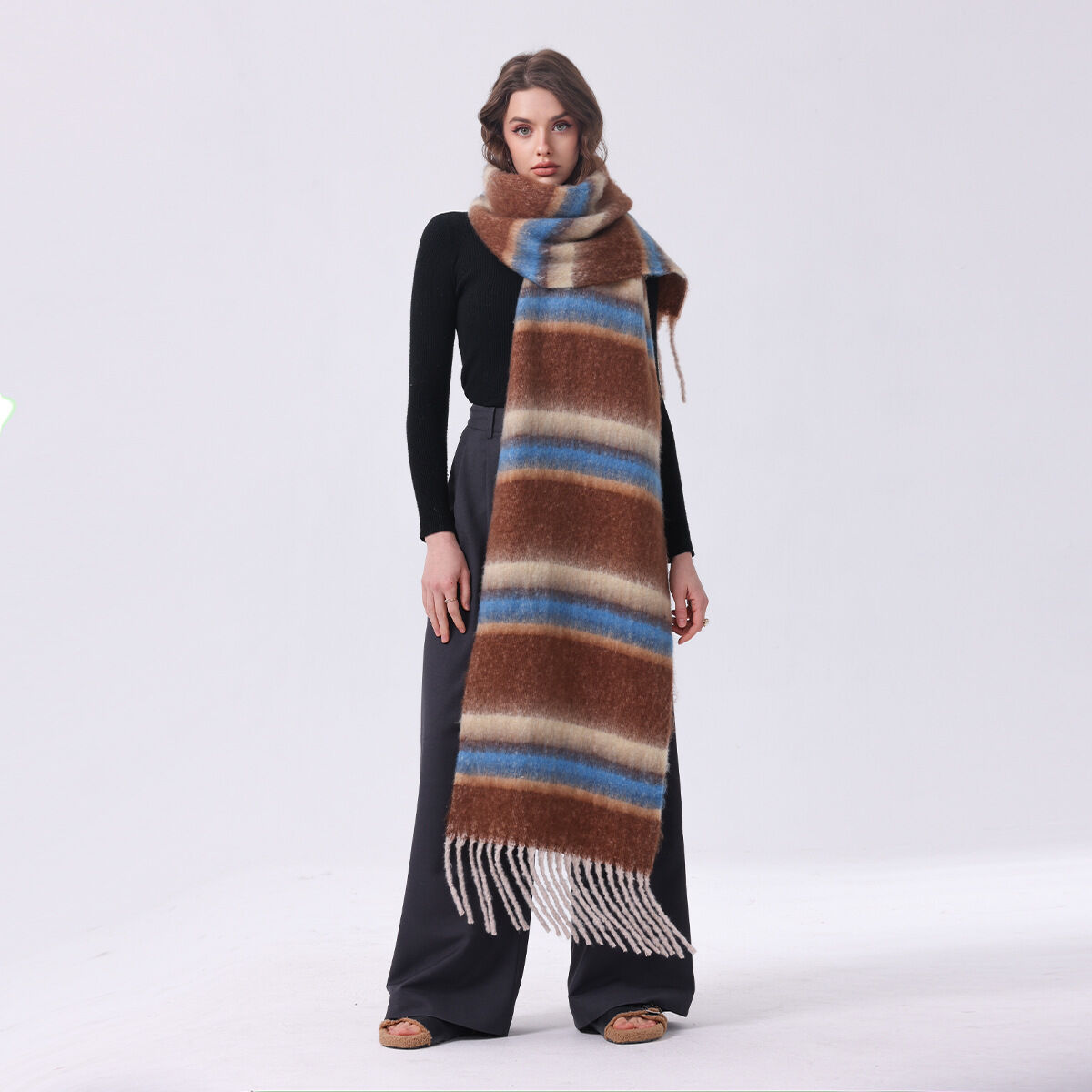 Simple Series Daily Stripe Tassel Mixed Color Winter Scarves