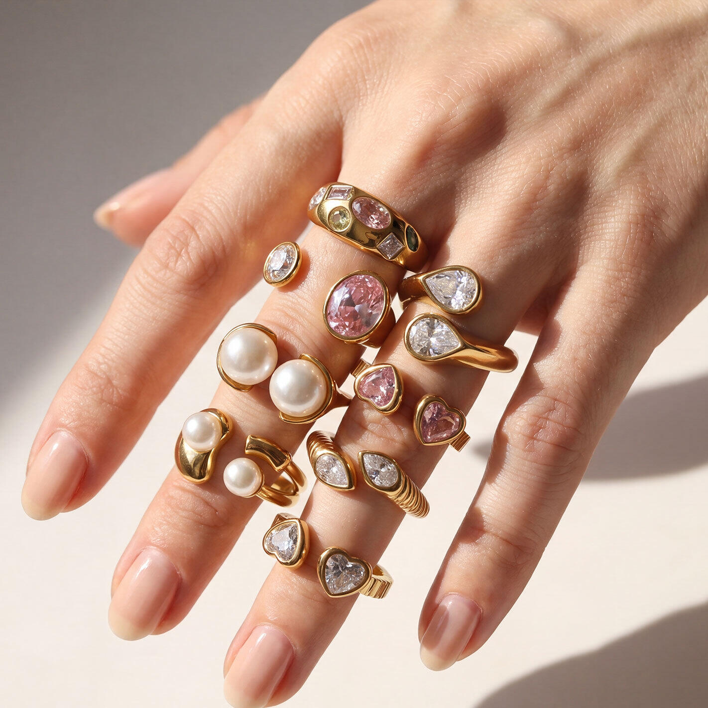 Luxe Serie Dagelijkse, Onregelmatig Gevormde, Waterdichte, Roestvrijstalen Ringen Met Zirkonia Voor Dames. Afbeelding4