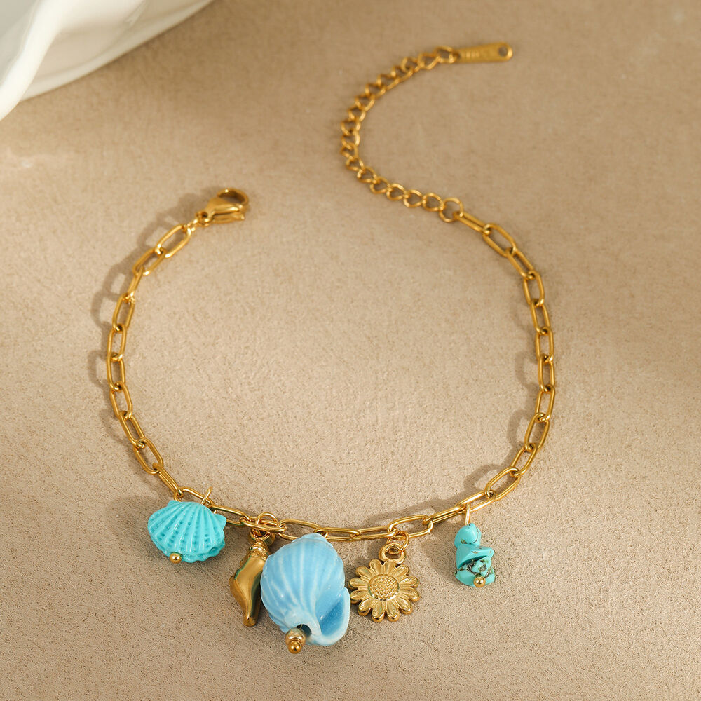 Ensembles De Bijoux De Luxe Pour Femmes, En Acier Inoxydable, Couleur Or, Motif Poisson, Étoile De Mer Et Corail, Collection Vacances. h5Image3