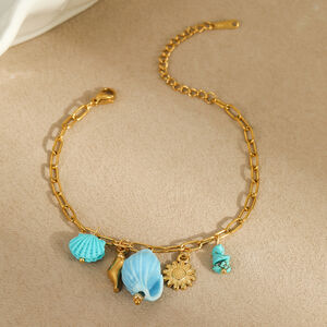 Ensembles De Bijoux De Luxe Pour Femmes, En Acier Inoxydable, Couleur Or, Motif Poisson, Étoile De Mer Et Corail, Collection Vacances. h5 Image3