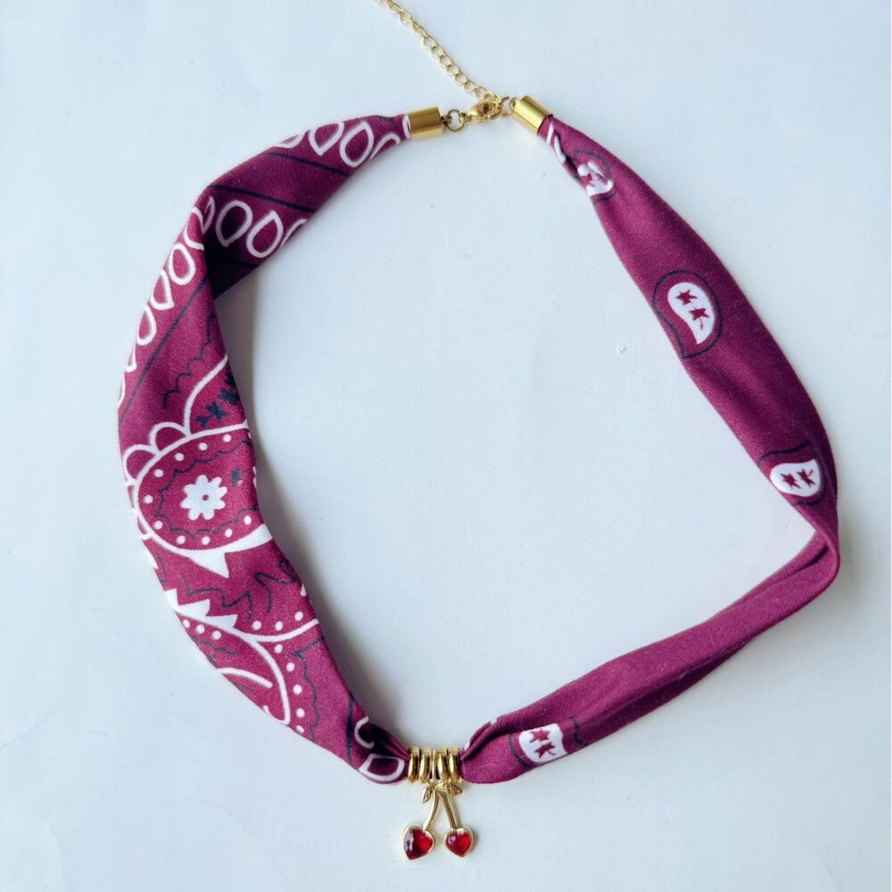 Romantic Series Sweet Cherry Fabric Gold Color Women's Braided Necklaces Picture3