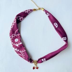 Romantic Series Sweet Cherry Fabric Gold Color Women's Braided Necklaces h5 Picture3