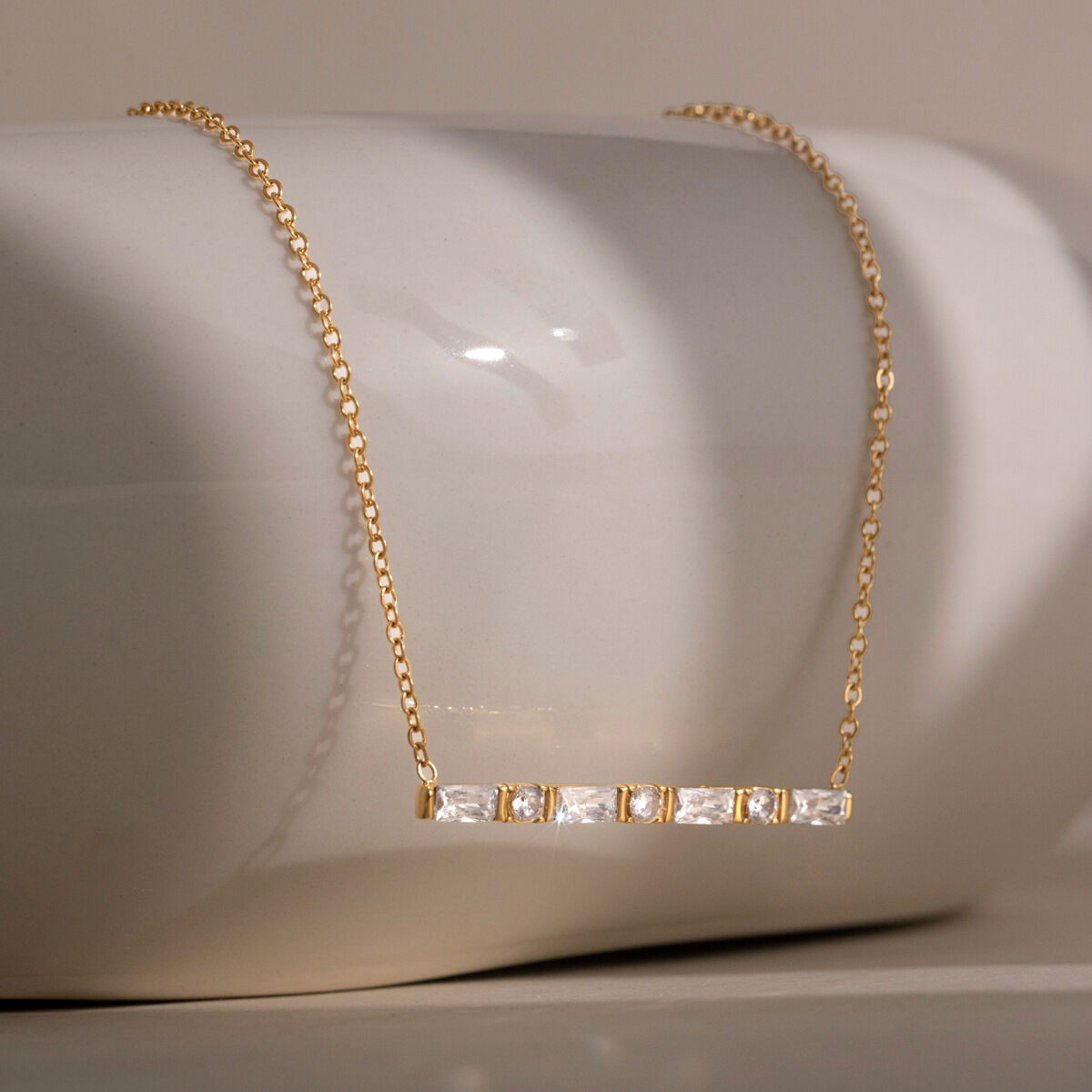 Luxurious Sweet Patchwork Rectangle Stainless Steel Waterproof Gold Color Zircon Women's Pendant Necklaces Picture4