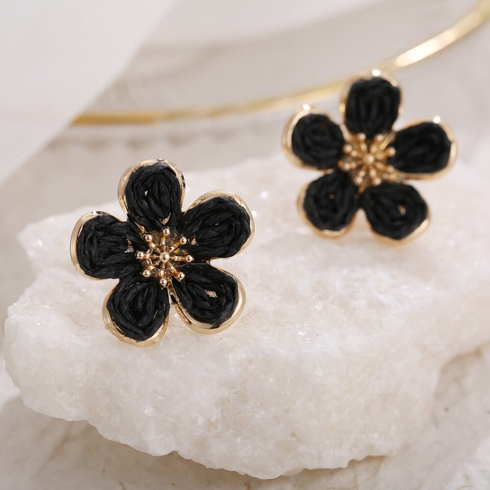 Romantic Series Sweet Flower Solid Color Seaside Vacation Raffia Hoop Earrings