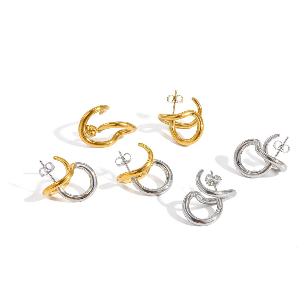 Boucles D'Oreilles Puces Pour Femmes, En Acier Inoxydable Imperméable, Forme Géométrique, Couleur Or Image3