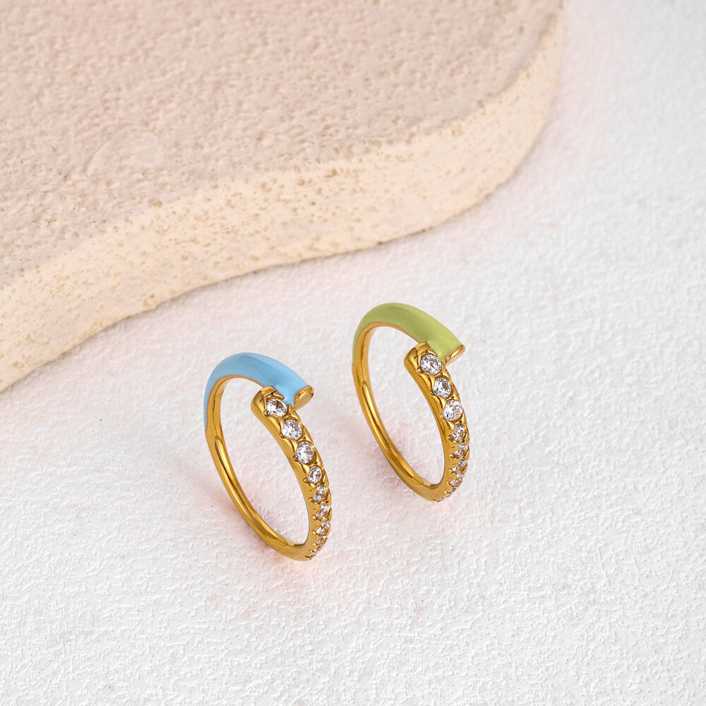 Romantische Serie Zoete Onregelmatige Vorm Roestvrij Staal Waterdicht Goudkleurige Minimalistische Ringen Afbeelding4