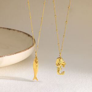 Collana Con Pendente Da Donna Simple Series Casual Dalla Forma Irregolare A Sirena, In Acciaio Inossidabile Impermeabile Color Oro. h5 Immagine3
