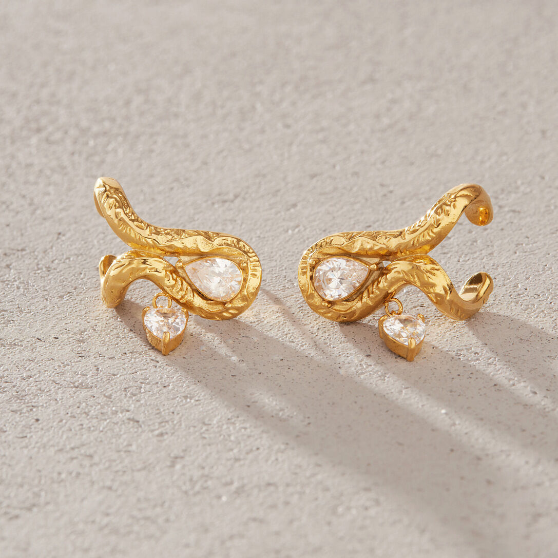 Boucles D'Oreilles Puces Pour Femmes, Collection Simple, Style Décontracté, En Forme De Goutte Irrégulière, En Acier Inoxydable Étanche, Couleur Or, Avec Zircon.