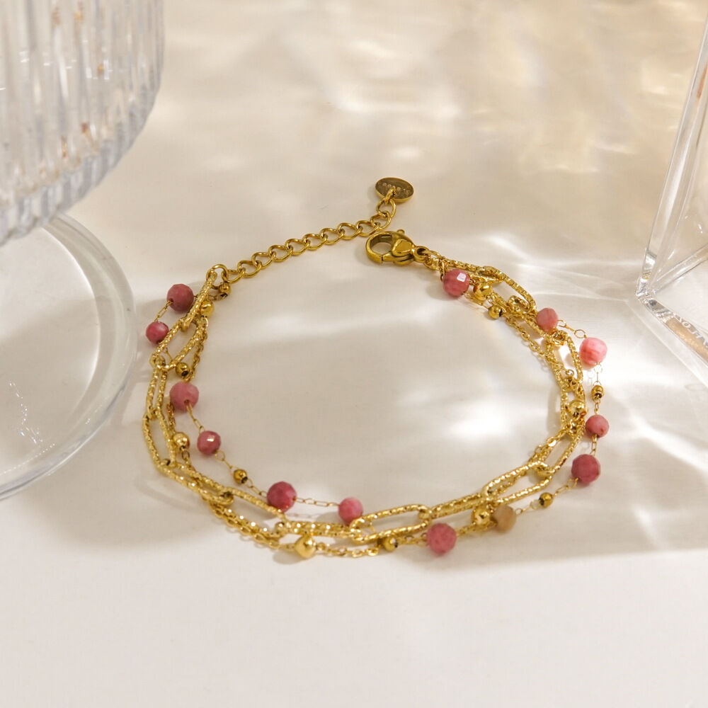 Simple Series Sweet Beads Chain Stainless Steel Waterproof   Gold Color  Natural Stone Women's Chain Bracelets Picture3