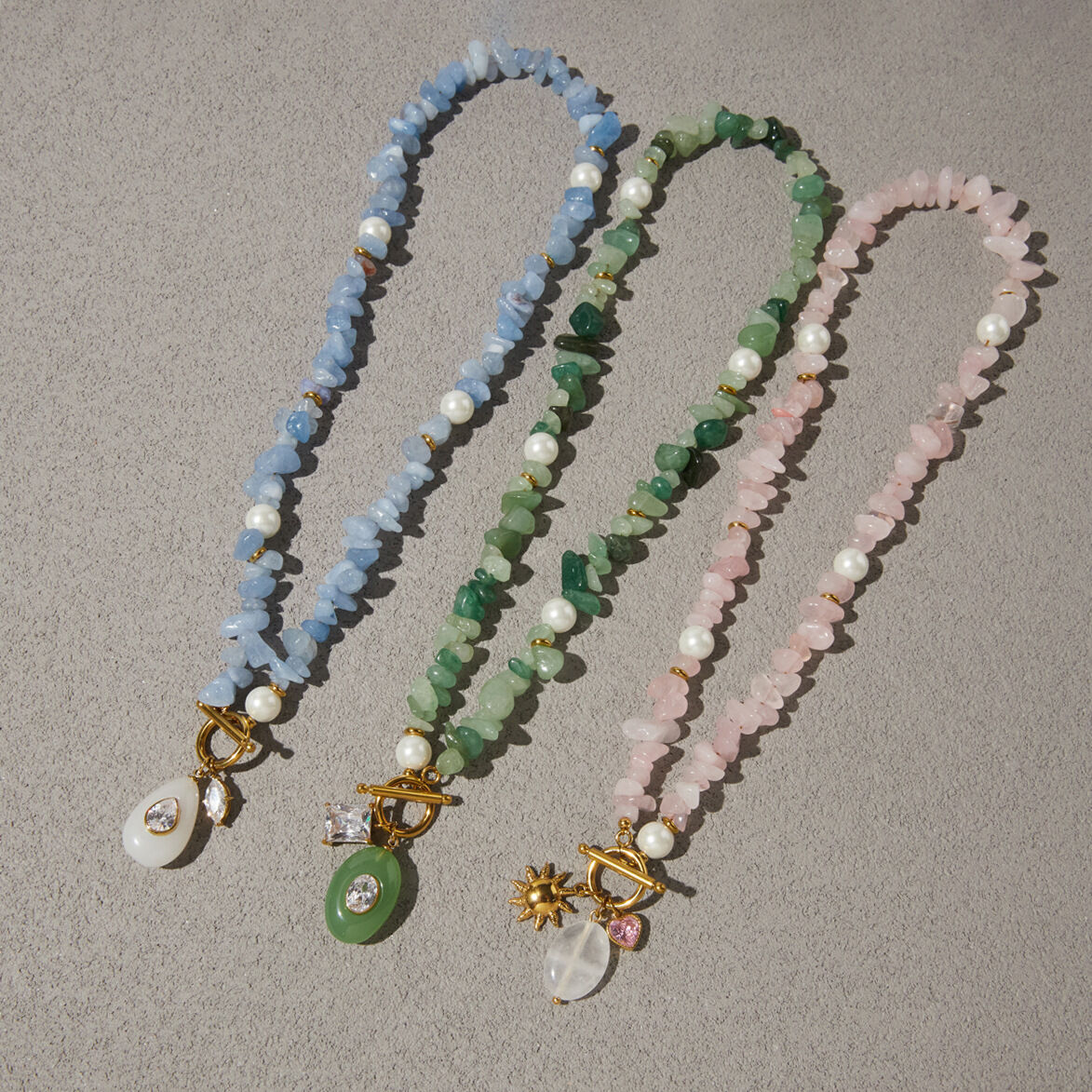 Romantic Series Sweet Irregular Shape Beads Natural Stones   Gold Color  Women's Beaded Necklaces