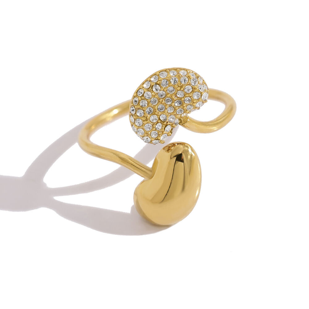 Irregular Shape Stainless Steel Waterproof Gold Color Rhinestone Statement Rings h5Picture5