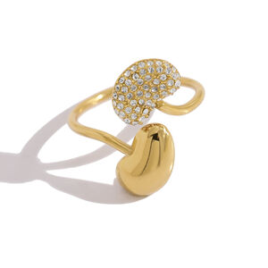 Irregular Shape Stainless Steel Waterproof Gold Color Rhinestone Statement Rings h5 Picture5