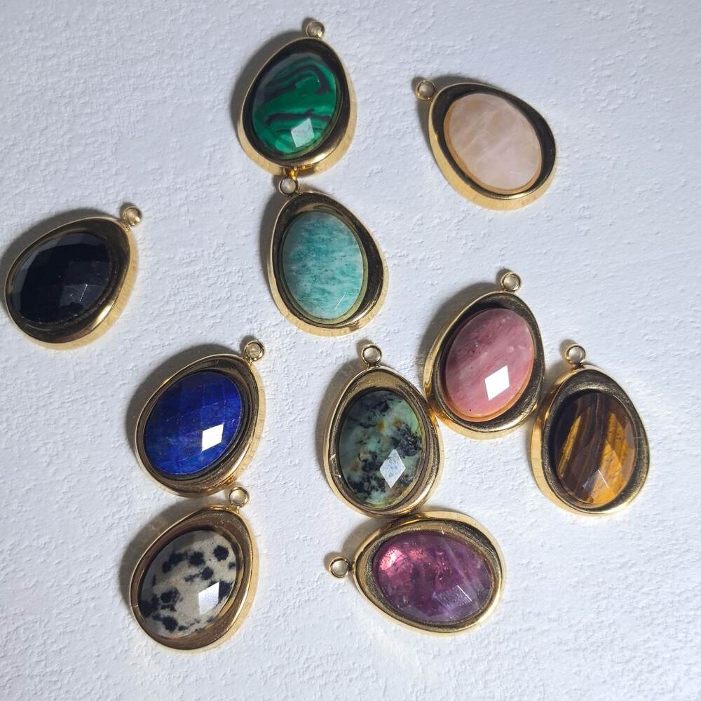 Colgantes Para Mujer Con Forma De Gota, Piedras Naturales, Acero Inoxidable Y Color Dorado. h5Imagen3