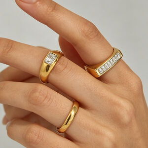 Simple Geometric Shape Stainless Steel Waterproof Gold Color Zircon Shell Women's Gemstone Rings h5 Picture2