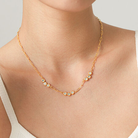 Simple Series Daily Circle Stainless Steel Waterproof Gold Color Zircon Women's Chain Necklaces