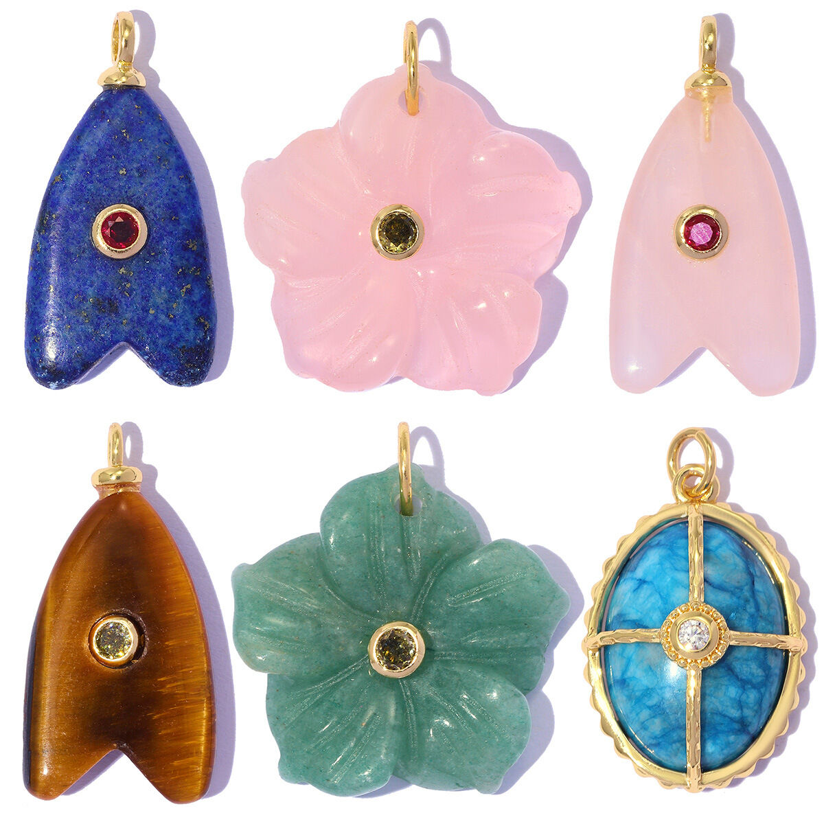 Pendentifs Pour Femmes, Collection Ethnique Bohème, Motif Floral, Pierres Naturelles, Cuivre Et Zircon