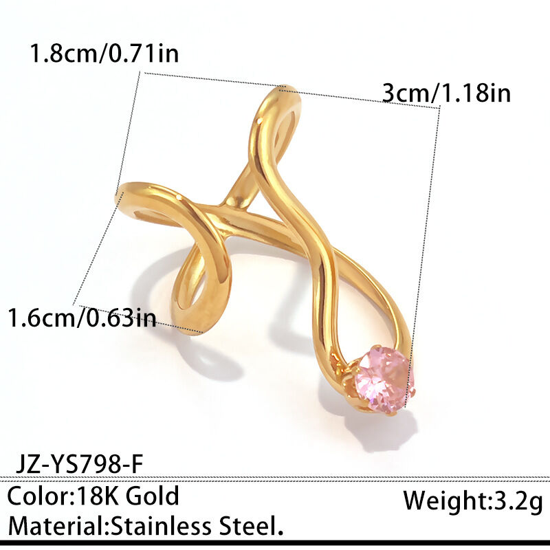 Simple Irregular Shape Stainless Steel Waterproof Gold Color Zircon Women's Gemstone Rings