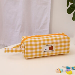 Simple Series Sweet Polyester Solid Color Plaid Cherry Pen Pouches h5