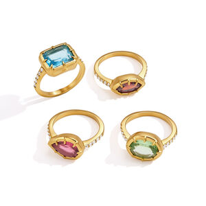 Luxurious Series Sweet Geometric Shape Stainless Steel Waterproof Gold Color Zircon Women's Gemstone Rings h5 Picture5