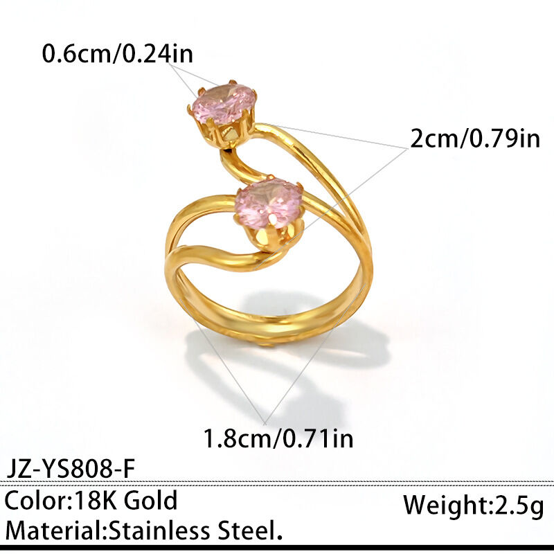 Simple Irregular Shape Stainless Steel Waterproof Gold Color Zircon Women's Gemstone Rings
