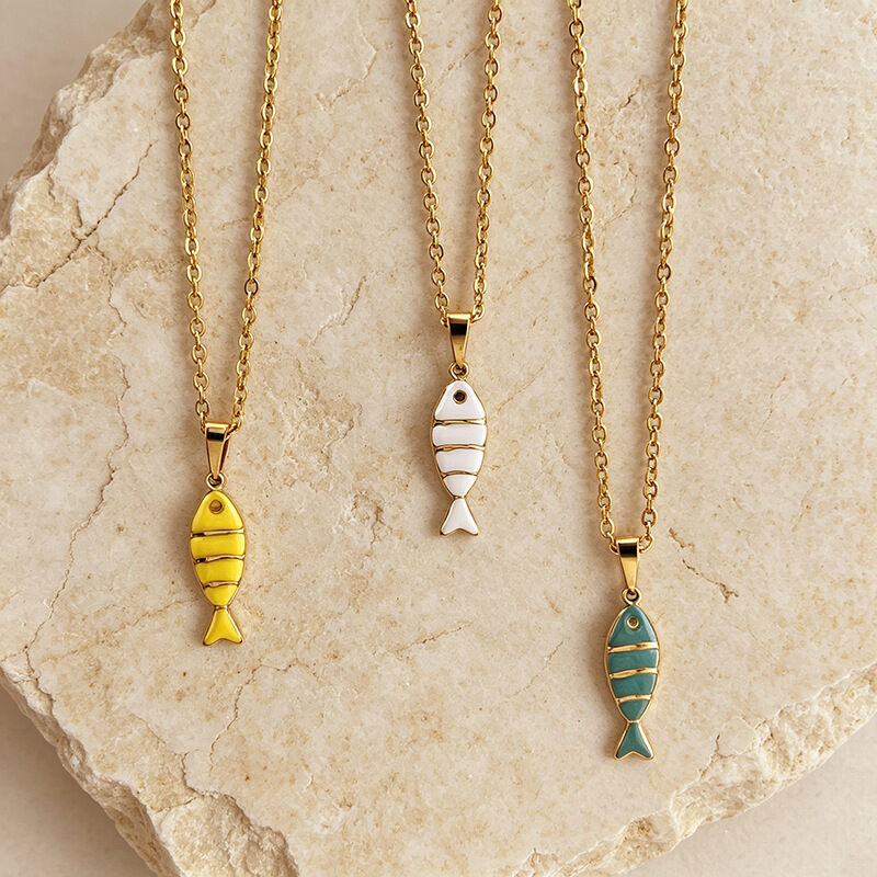 Simple Enamel Fish Stainless Steel Waterproof Gold Color Women's Pendant Necklaces h5 Picture2