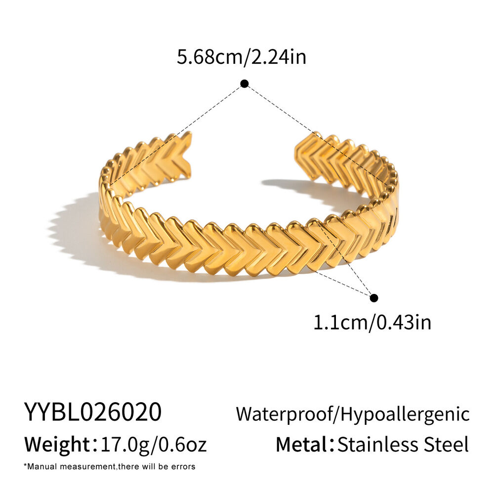 Arrow Pattern Stainless Steel Waterproof Gold Color Women's Cuff Bracelets
