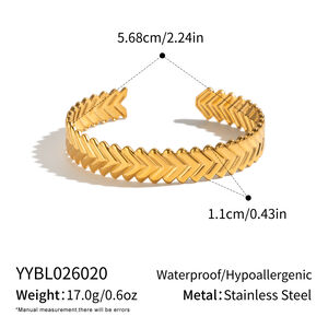 Arrow Pattern Stainless Steel Waterproof Gold Color Women's Cuff Bracelets h5
