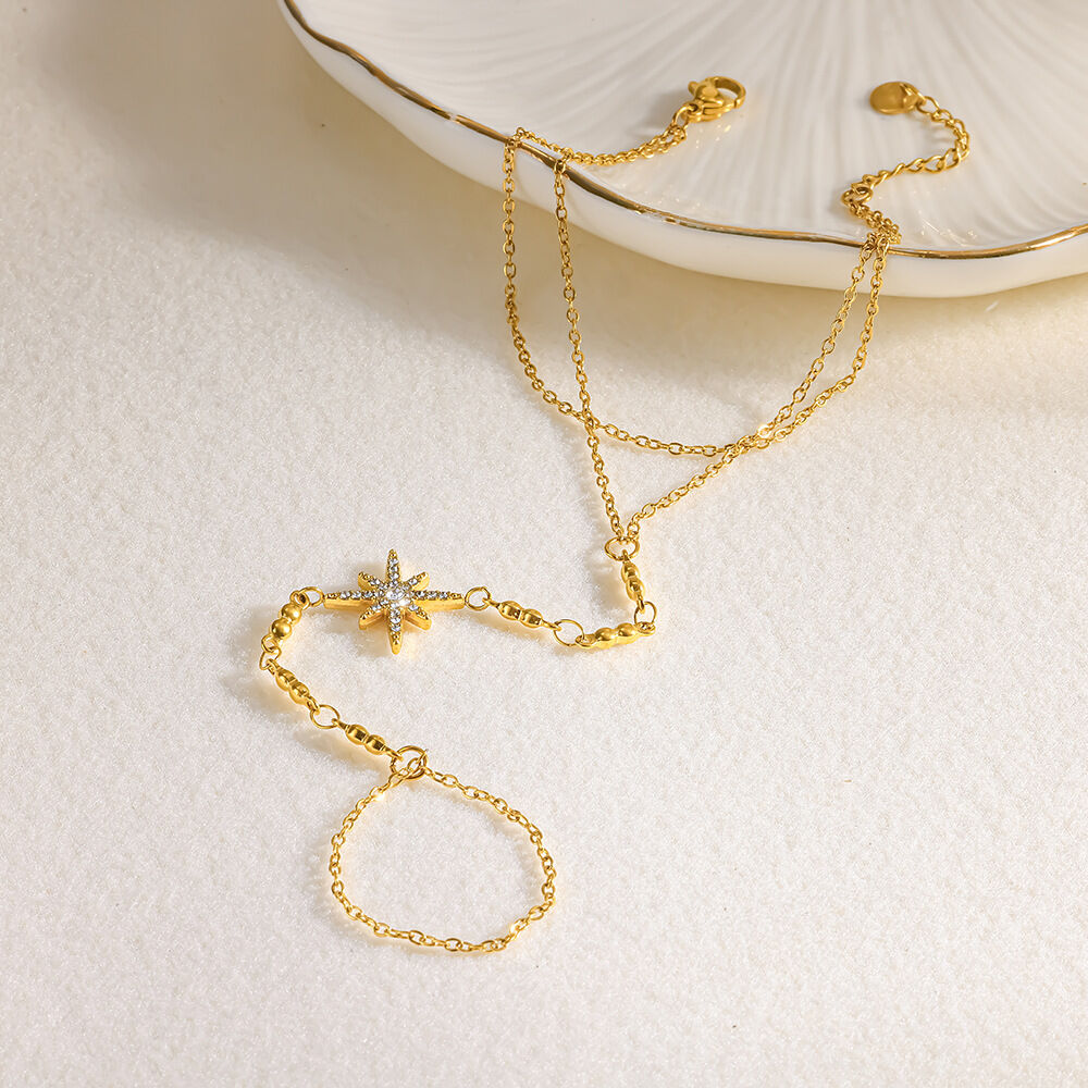Elegant Flower Stainless Steel Waterproof Gold Color Rhinestone Women's Hand Chain Picture3