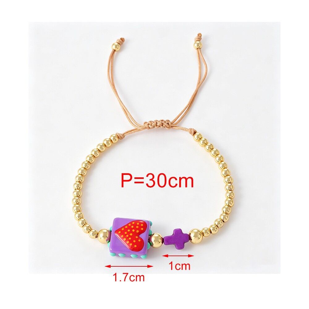 Pulseras Trenzadas Para Mujer Con Cuentas De Cobre Y Forma De Corazón De Resina. Imagen4