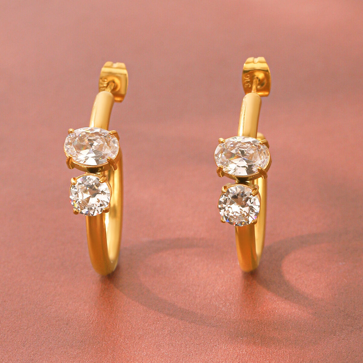 Simple Series Daily Lines Edelstahl, wasserdicht, goldfarben, Zirkonia-Ohrstecker für Damen