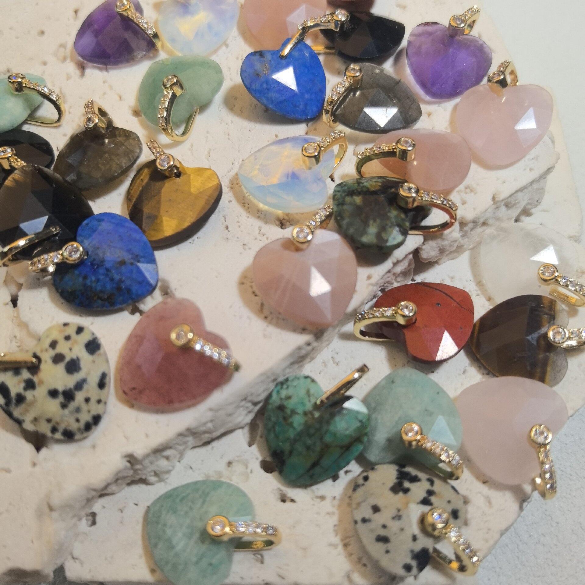 Kalp Şeklinde Doğal Taşlı Rhinestone Kadın Kolye Uçları 2