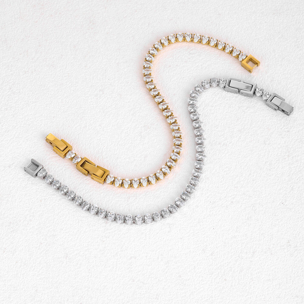 Luxe Serie Elegante Rechthoekige, Waterdichte, Goudkleurige Damesarmbanden Met Druppelvormige Zirkonia. Afbeelding4