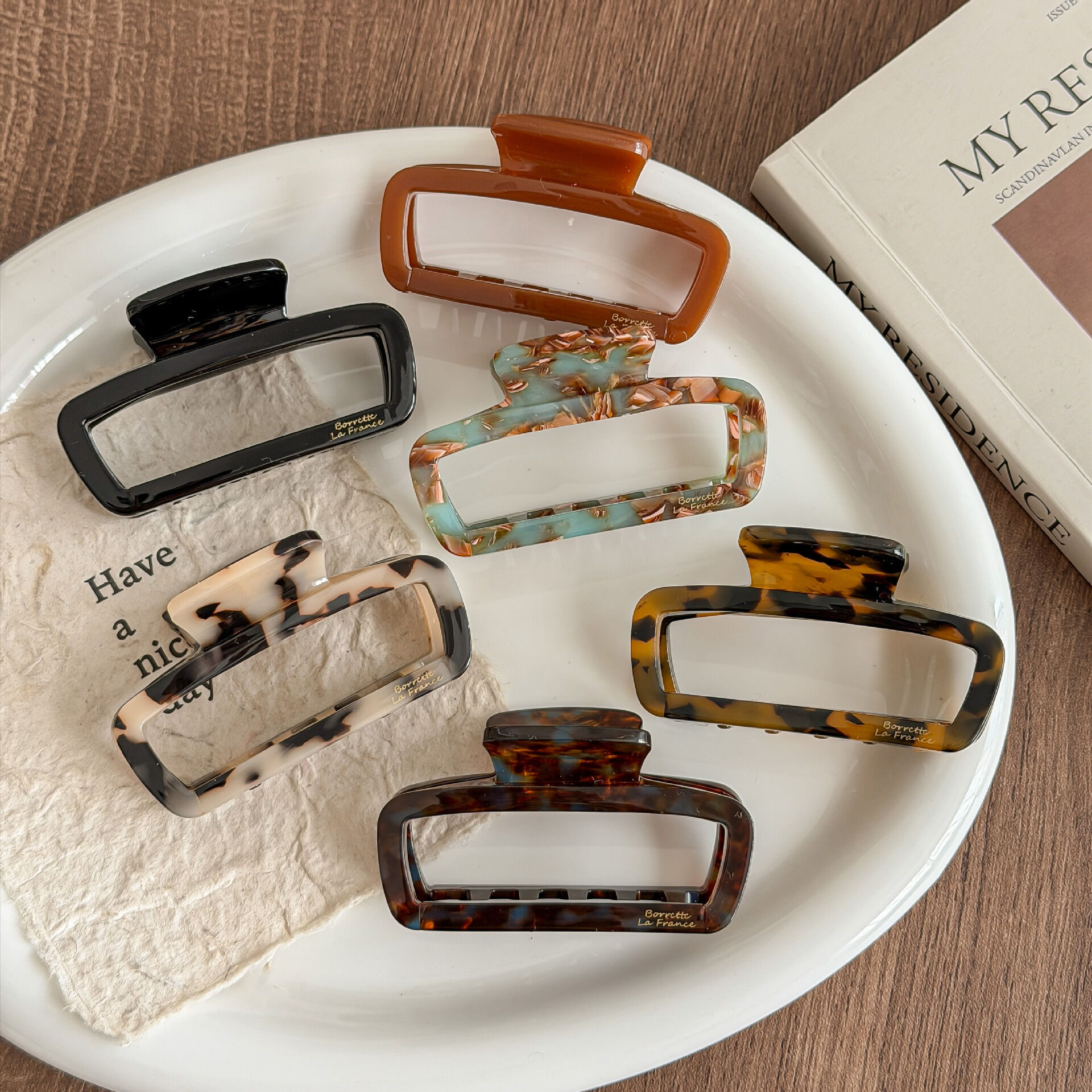 Einfache Haarspangen aus Acetat mit Retro-Muster, einfarbig, Leopardenmuster und Farbverlauf