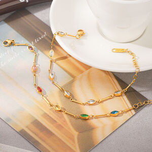 Simple Series Daily Chain Stainless Steel Waterproof Gold Color Zircon Women's Chain Bracelets h5 Picture3
