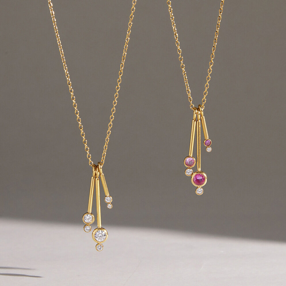 Simple Series Punk Lines Stainless Steel Waterproof   Gold Color  Zircon Women's Pendant Necklaces