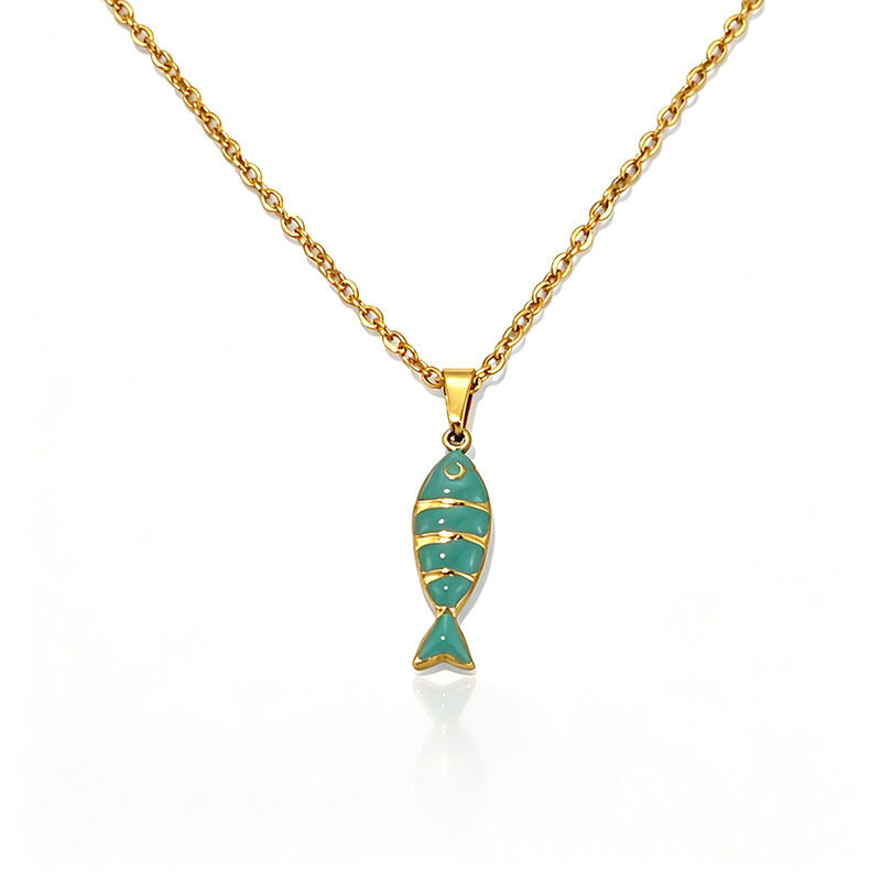 Simple Enamel Fish Stainless Steel Waterproof Gold Color Women's Pendant Necklaces h5 Picture4